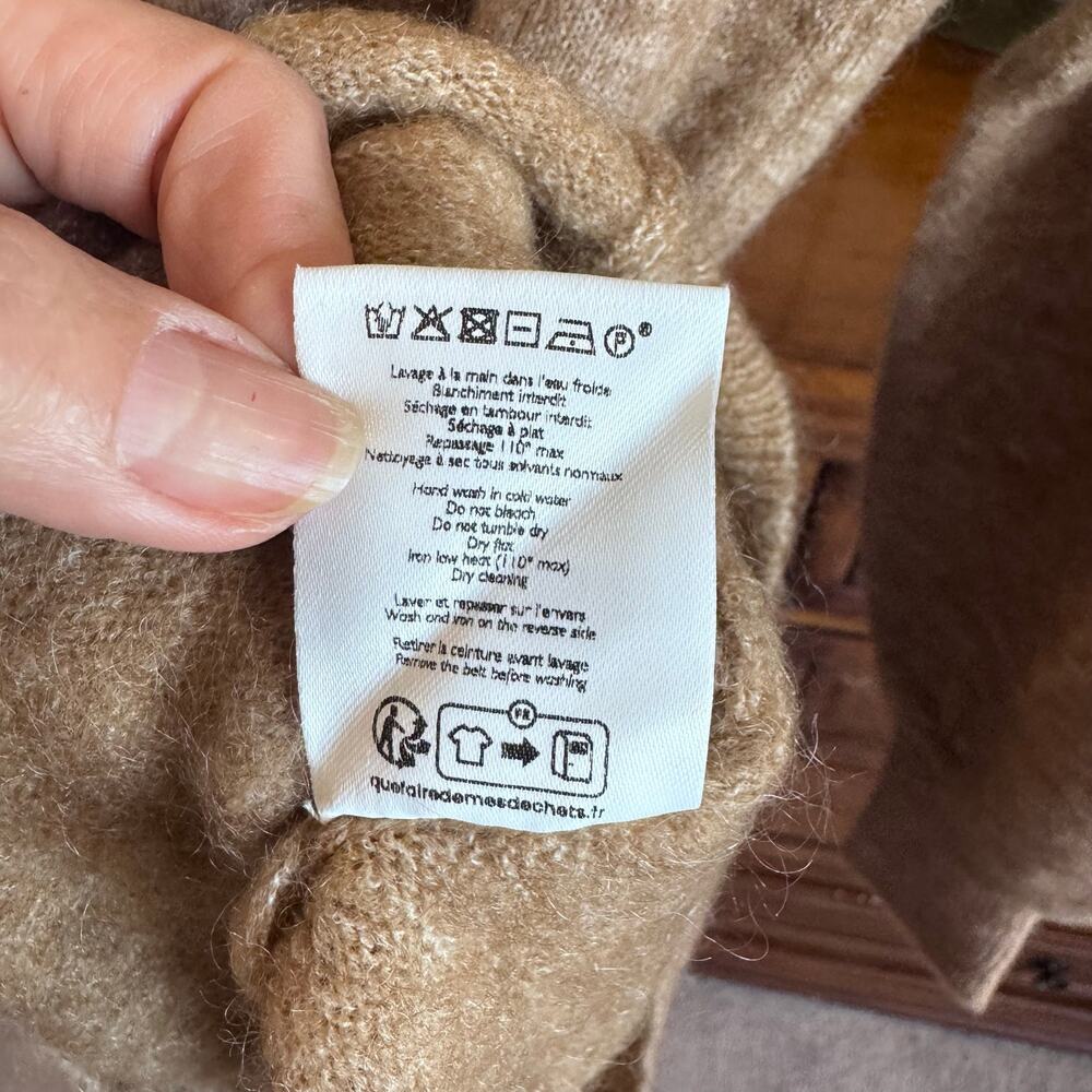 Sézane Enola Dress Light Camel Mohair Wool Belted Mini Dress M NWT - Picture 10 of 14